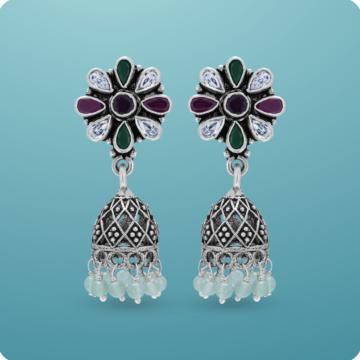 Trendy Multi Colored Floral Silver Earrings
