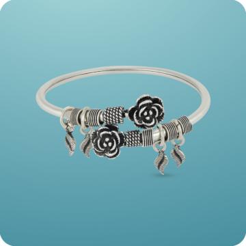 Blooming Elegance Adjustable Fancy Floral Silver Bracelet