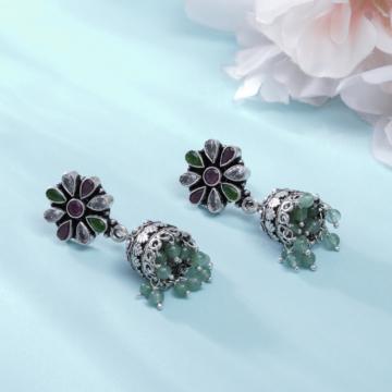 Fantastic Floral With Beaded Silver Earrings