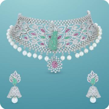 Adorable Fancy Peacock Silver Necklace Set