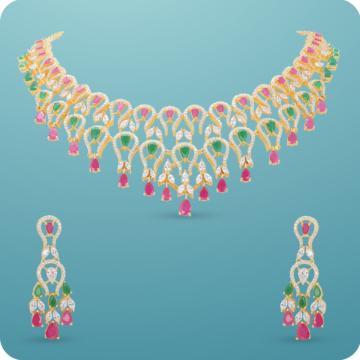 Captivating Multi Stone Dew Drop Necklace Set