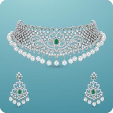 Sparkling Pearl Charms Silver Necklace Set