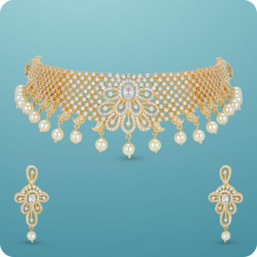 Attractive Pearl Drops Silver Necklace Set