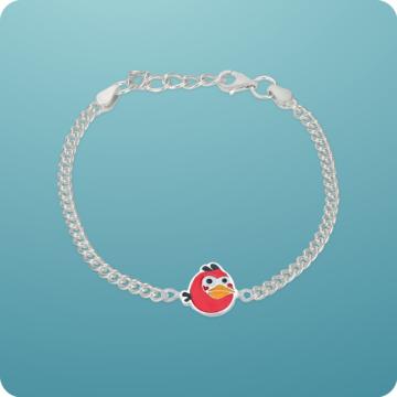Little Hero's Charm Angry Bird Design Silver Bracelet
