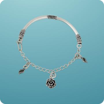 Serenade Floral & Leaf Charms Silver Bracelet
