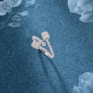Stylish Beaded Pattern Adjustable Silver Ring - Valentine Collection