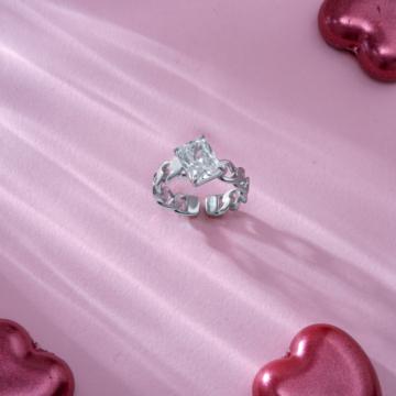 Glossy Rectangular Stone Adjustable Silver Ring - Valentine Collection