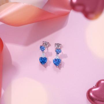Adorable Blue Heart Drops Silver Earrings - Valentine Collection