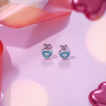Charismatic Blue Stone Heart Silver Earrings - Valentine Collection
