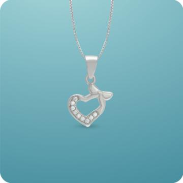 Petite Hearts On Bow Silver Pendant