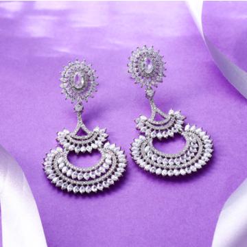 Marvelous White Stone Floral Silver Earrings