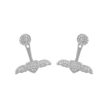 Attractive Heart Wings 2 In 1 Silver Earrings