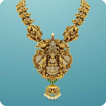 Goddess Lakshmi With Mayuri Design Silver Necklace