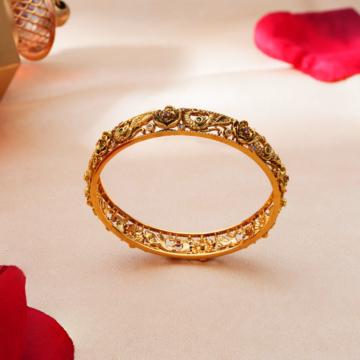 Gorgeous Peacock With Floral Silver Bangle