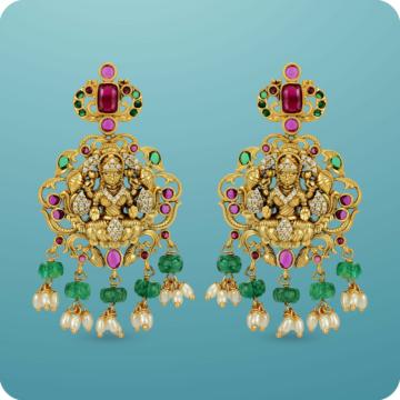 Deity Lakshmi With Pearls Silver Earrings