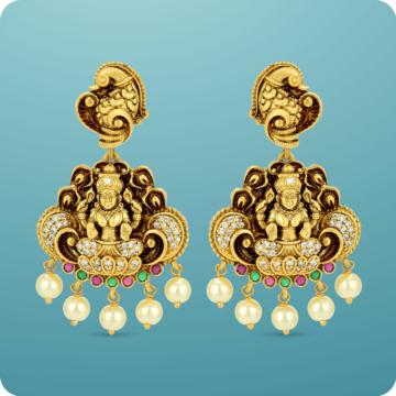 Goddess Lakshmi With Peacock Silver Earrings