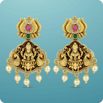 Deity Lakshmi With Lotus Silver Earrings
