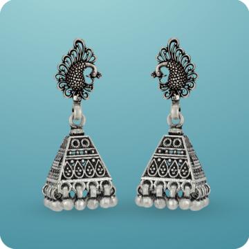 Antique Peacock Silver Earrings