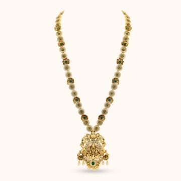 Elegant Floral and Lakshmi Design Silver Necklace