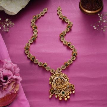 Elegant Floral and Lakshmi Design Silver Necklace