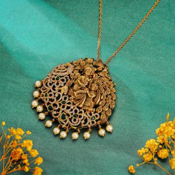 Divine Radha Krishna With Intricate Leaf Silver Pendant