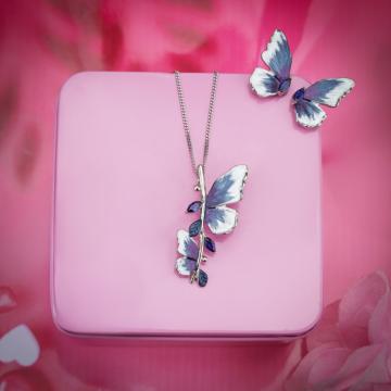 Enchanting Winged Butterfly Silver Necklace Set - Nature's Palette Collection