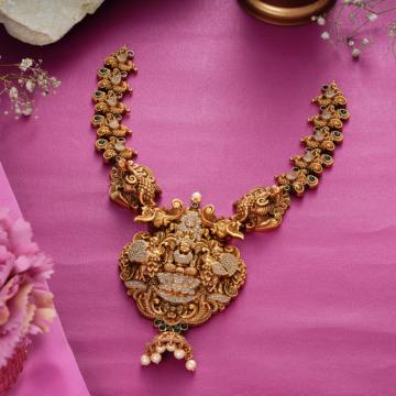 Goddess Lakshmi With Mayuri Design Silver Necklace