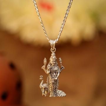 Grace of Lord Kartikeya(Murugan) with Peacock Silver Pendant
