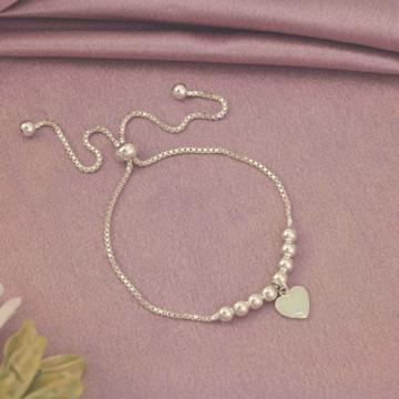 Sculpted heart With Pale Enamel Silver Bracelet