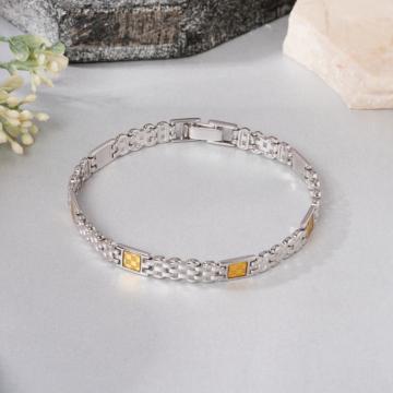 Stunning Golden Enamel Inlays Silver Bracelet
