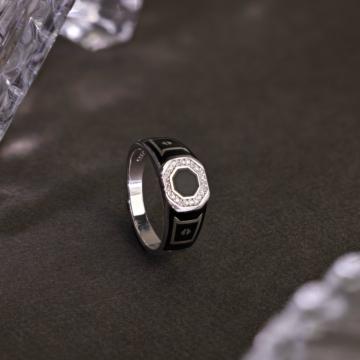 Classic Octagon Pattern Silver Ring