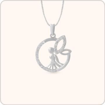 Heavenly Angel with Wings Silver Pendant