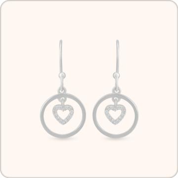 Elegant Encircled Heart Silver Earrings