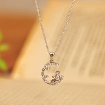 Striking Crescent and Bird Silver Pendant