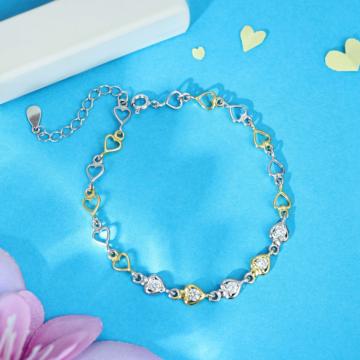 Exquisite Silver Heart Bracelet with Yellow Polish