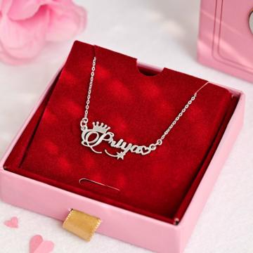 Sleek Crown Name Personalized Silver Necklace
