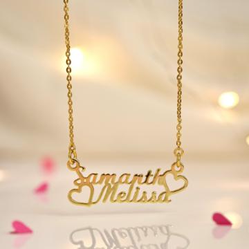 Bold Double Hearts Personalized Silver Necklace
