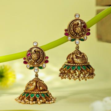 Regal Peacock Temple Gold Earrings
