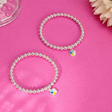Adorable Silver Kids Bangle with Colourful Flower Charm