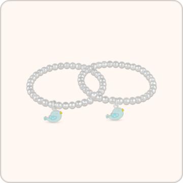 Adorable Silver Kids Bangle with Enamel Bird Pendant