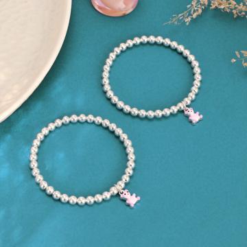 Adorable Silver Kids Bangle with Hanging Teddy Charm