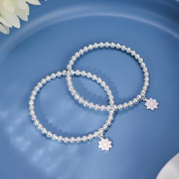Sterling Silver Floral Charm Kids Bangle