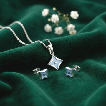 Azure Blossom Silver Pendant & Earrings Set