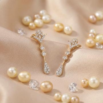 Floral Teardrop 14KT Yellow Gold Diamond Drop Earrings