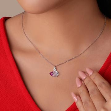 Shimmering Multi Stone Swan Silver Necklace - Valentine Collection