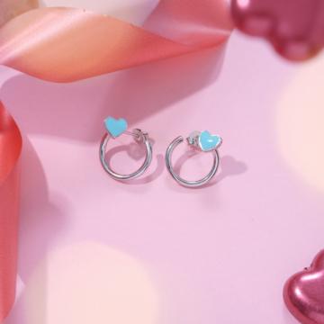 Trendy Enamel Heart Silver Earrings - Valentine Collection