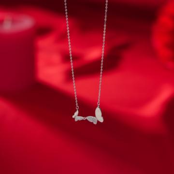 Charming Dual Butterflies Silver Necklace - Valentine Collection