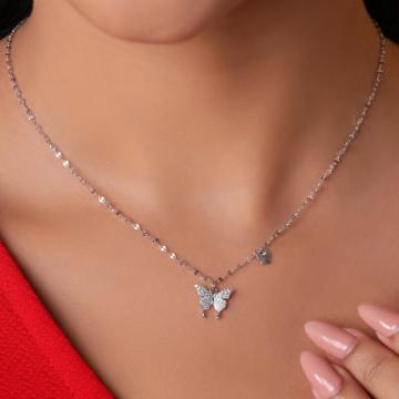 Pristine Twin Butterfly Silver Necklace - Valentine Collection