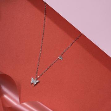 Pristine Twin Butterfly Silver Necklace - Valentine Collection