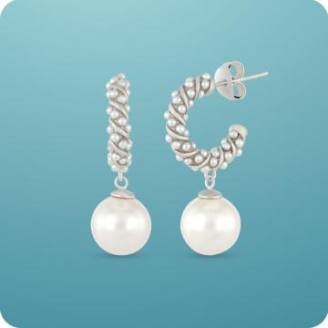 Stellar Dangling Pearl Silver Earrings